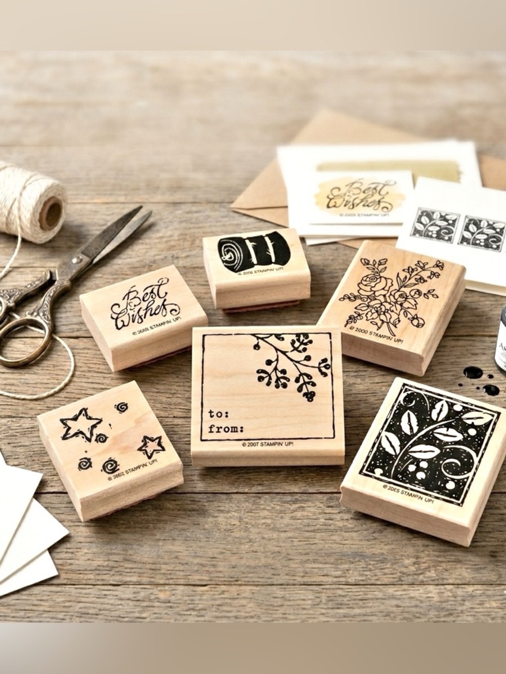 Stampin’ Up! Vintage 2000s Lot of 6 Wood Mount Rubber Stamps Various Patterns